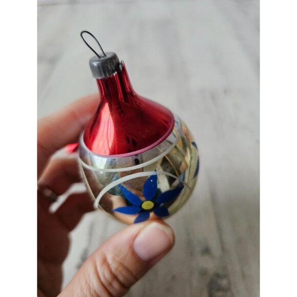 Vintage teardrop indent gold red mercury glass ornament Xmas tree set - Picture 9 of 14